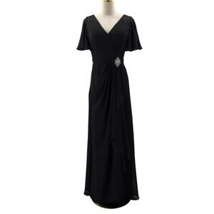 FORMAL 6 S black chiffon mother of bride beaded party gala maxi dress NEW B137